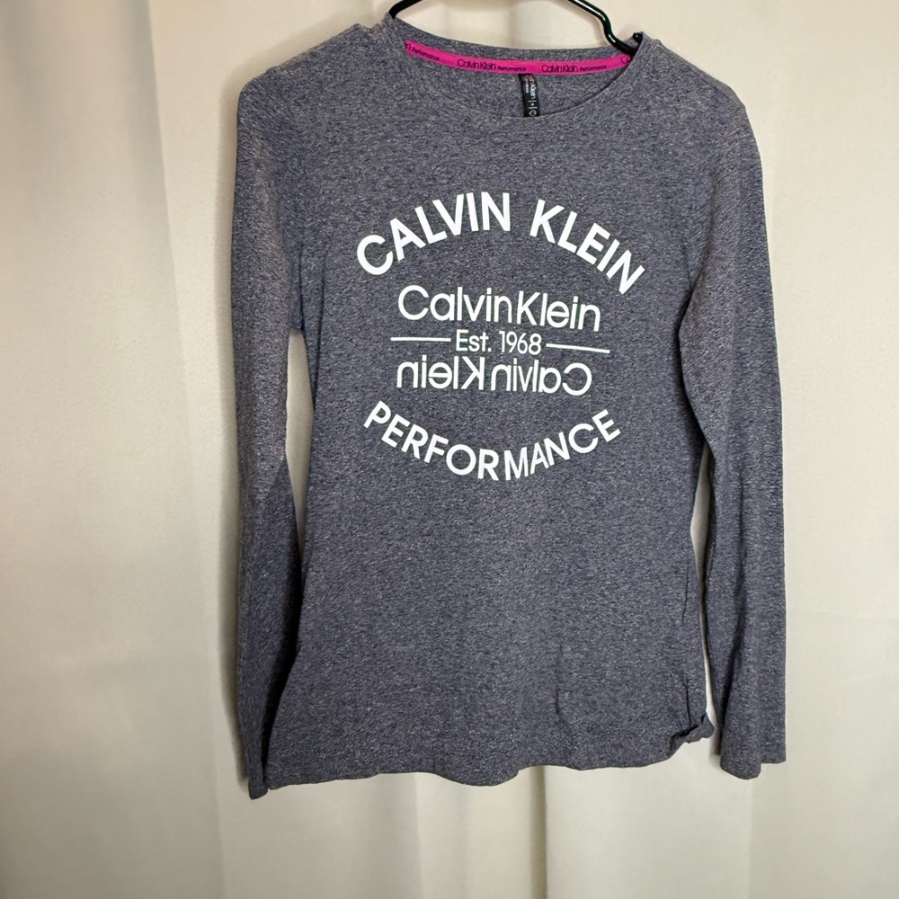 Calvin Klein Performance Gray Long Sleeve Tee with Pink Logo Band